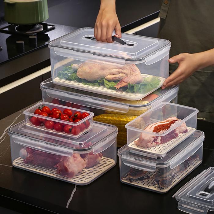 手提密封瀝水板保鮮盒